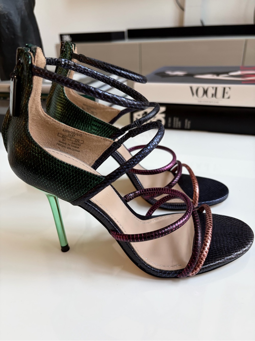 Zara Rainbow Mermaid Strappy Snakeskin Heel Sandals 37 6.5